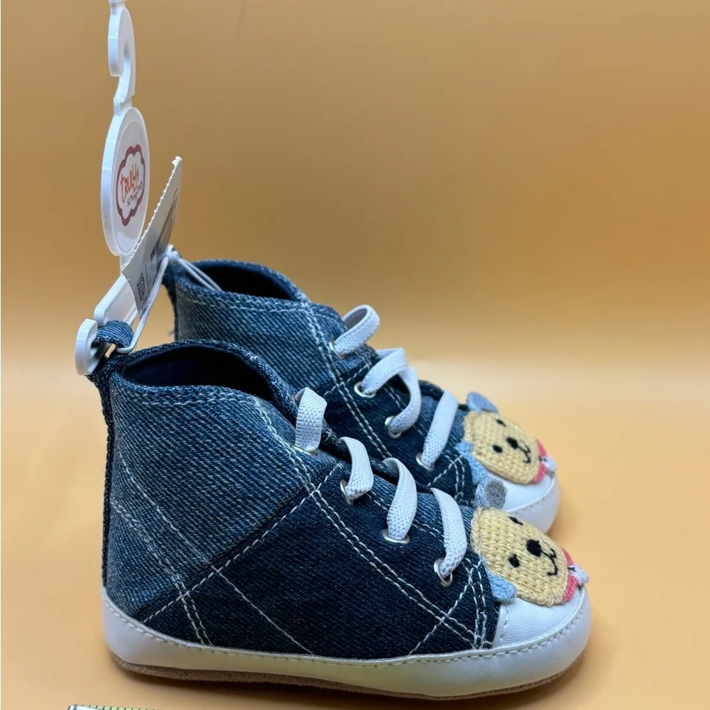 Vtg Babies R Us denim high-top crib shoes Sneakers‎ Sz 3 Xmas Gifts Nursery Dog